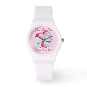 romantisch rood hart gebonden aan witte boog horloge