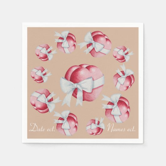 Romantisch rood hart gebonden aan witte lintboog servetten (Voorkant)