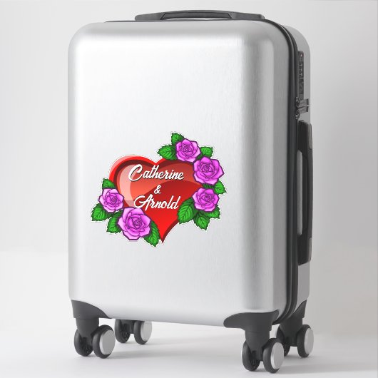 Romantisch rood hart met roze rozen sticker (Koffer)