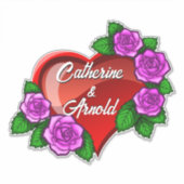 Romantisch rood hart met roze rozen sticker (Voorkant)