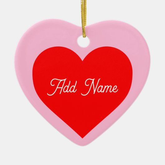Romantisch rood hart pastel roze gepersonaliseerd keramisch ornament (Voorkant)