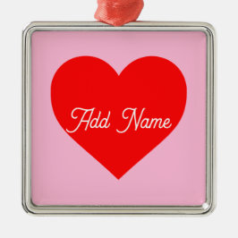 Romantisch rood hart pastel roze gepersonaliseerd metalen ornament