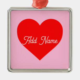 Romantisch rood hart pastel roze gepersonaliseerd metalen ornament