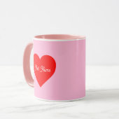 Romantisch rood hart pastel roze gepersonaliseerd mok (Voorkant links)