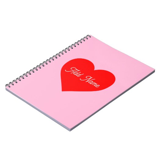 Romantisch rood hart pastel roze gepersonaliseerd notitieboek (Linkerzijde)