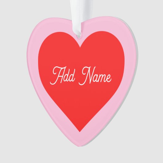 Romantisch rood hart pastel roze gepersonaliseerd ornament (voorkant)