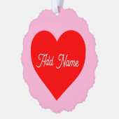 Romantisch rood hart pastel roze gepersonaliseerd ornament kaart (Links)