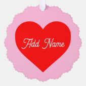 Romantisch rood hart pastel roze gepersonaliseerd ornament kaart (Voorkant)