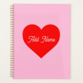 Romantisch rood hart pastel roze gepersonaliseerd planner (Voorkant)