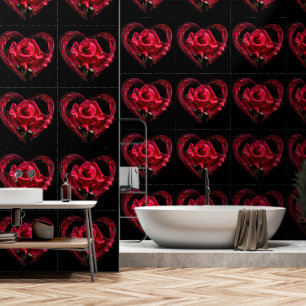 Romantisch Rood Hart Roos Zwart Behang