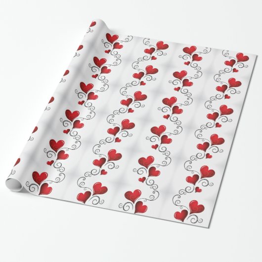 Romantisch rood hart werveling wit cadeaupapier (Uitgerold)