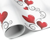 Romantisch rood hart werveling wit cadeaupapier (Rol Hoek)