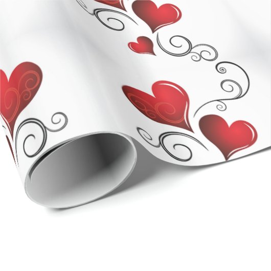 Romantisch rood hart werveling wit cadeaupapier (Rol Hoek)