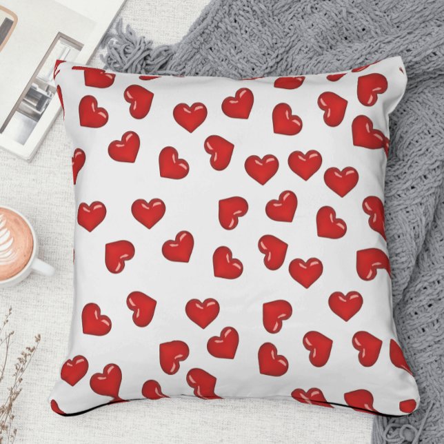 Romantisch rood hartjes patroon op wit kussen (Creator heeft geüpload)