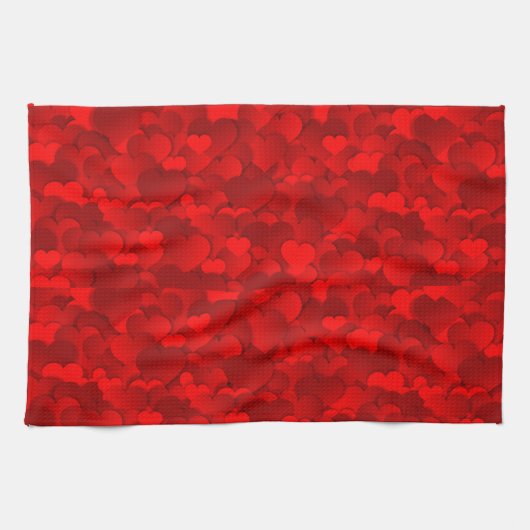 Romantisch Rood Hartjes Textuurpatroon Theedoek (Horizontaal)