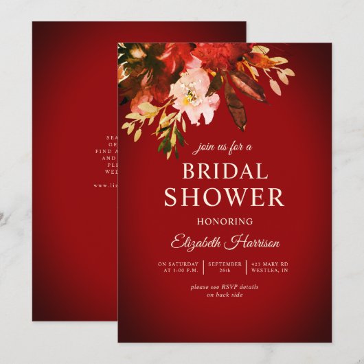 Romantisch rood herfstbloem Vrijgezellenfeest Kaart (Voorkant / Achterkant)