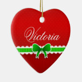 Romantisch Rood kerstontwerp Kute Bow - Aangepaste Keramisch Ornament (Rechts)