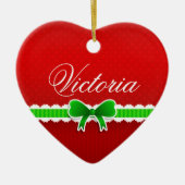 Romantisch Rood kerstontwerp Kute Bow - Aangepaste Keramisch Ornament (Voorkant)