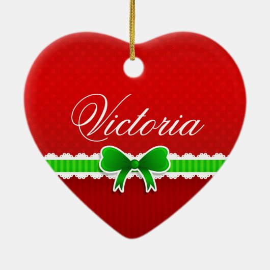 Romantisch Rood kerstontwerp Kute Bow - Aangepaste Keramisch Ornament (Achterkant)