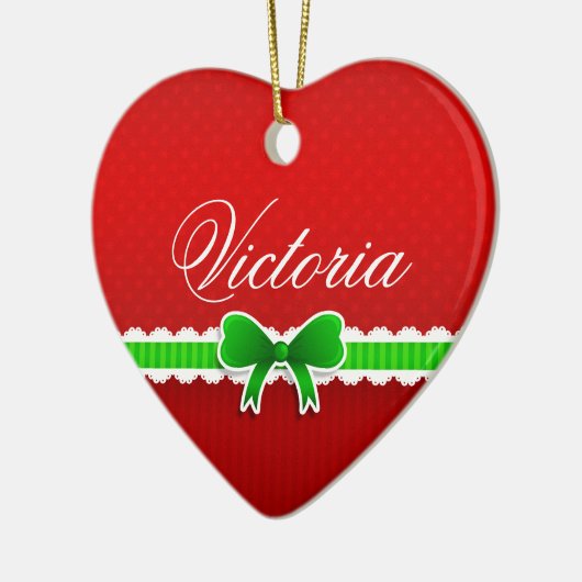 Romantisch Rood kerstontwerp Kute Bow - Aangepaste Keramisch Ornament (Links)