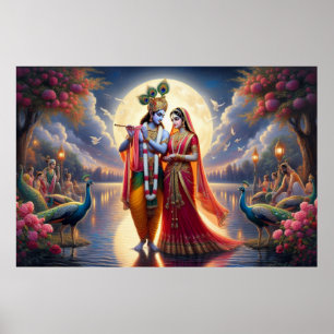 Romantisch rood kunstwerk Radha Krishna Eternal Lo Poster