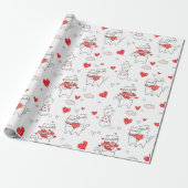 Romantisch Rood Liefde Hart Kitty Katten | VALENTI Cadeaupapier (Uitgerold)