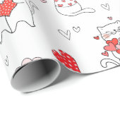 Romantisch Rood Liefde Hart Kitty Katten | VALENTI Cadeaupapier (Rol Hoek)