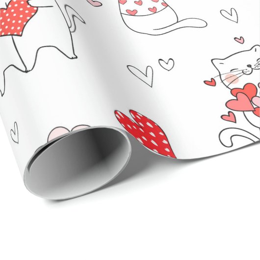 Romantisch Rood Liefde Hart Kitty Katten | VALENTI Cadeaupapier (Rol Hoek)