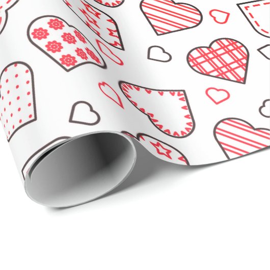 Romantisch rood liefde hart patroon | FEESTDAGEN Cadeaupapier (Rol Hoek)
