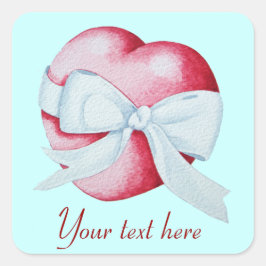 romantisch rood liefdeshart met witte lintboeg vierkante sticker