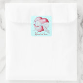 romantisch rood liefdeshart met witte lintboeg vierkante sticker (Tas)
