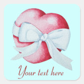 romantisch rood liefdeshart met witte lintboeg vierkante sticker (Voorkant)