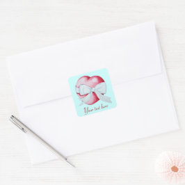 romantisch rood liefdeshart met witte lintboeg vierkante sticker