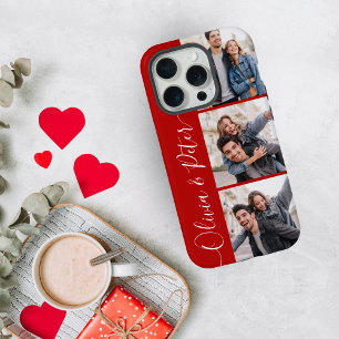 Romantisch Rood paar namen 3 foto's Valentijns  iPhone 15 Pro Case