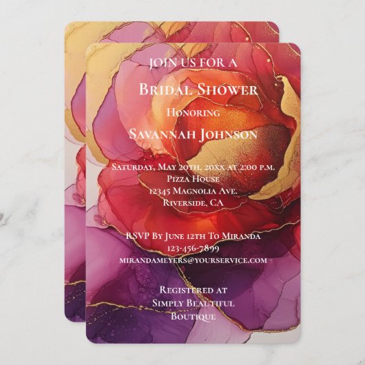 Romantisch Rood Paarse Goud Roos Bloemen Vrijgezel Kaart (Voorkant / Achterkant)