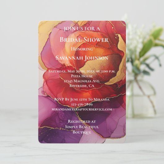 Romantisch Rood Paarse Goud Roos Bloemen Vrijgezel Kaart (Staand voorkant)