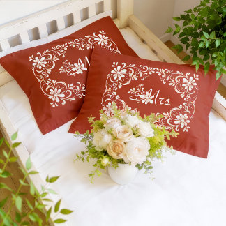 Romantisch rood roest shabby chic Mr & Mrs koppel Kussensloop