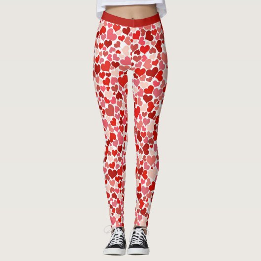 Romantisch Rood Roze Hart Patroon Design Yoga Leggings (Voorkant)