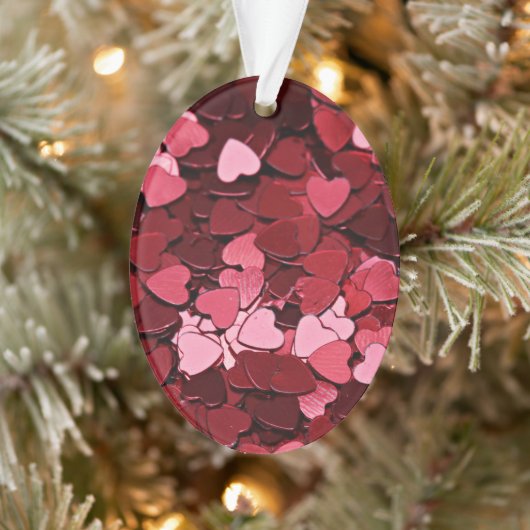 Romantisch rood & roze hartconfetti Valentijnsdag Ornament (Boom)