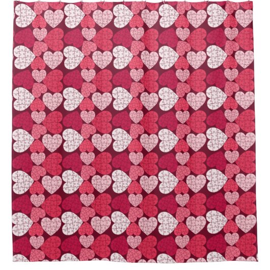 Romantisch Rood & Roze Jigsaw Puzzel Hartpatroon Douchegordijn (Voorkant)