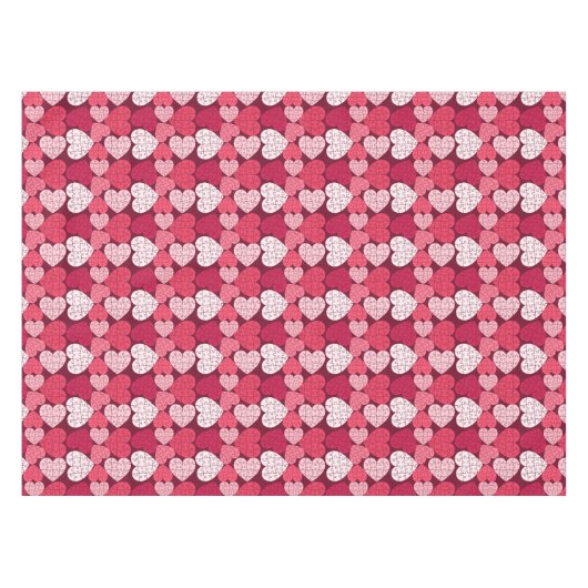 Romantisch Rood & Roze Jigsaw Puzzel Hartpatroon Tafelkleed (Voorkant (Horizontaal))