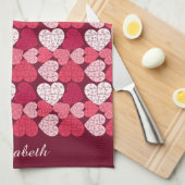 Romantisch Rood & Roze Jigsaw Puzzel Hartpatroon Theedoek (Quarter Fold)