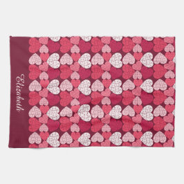 Romantisch Rood & Roze Jigsaw Puzzel Hartpatroon Theedoek