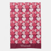 Romantisch Rood & Roze Jigsaw Puzzel Hartpatroon Theedoek (Verticaal)