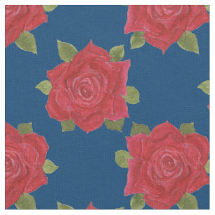Romantisch rood rozen patroon op blauwe aangepaste stof