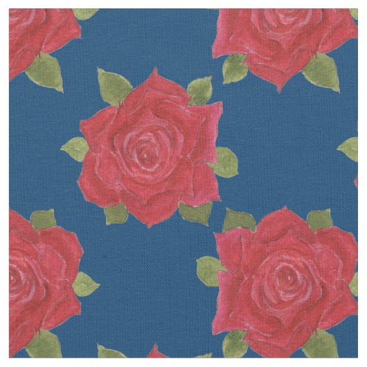 Romantisch rood rozen patroon op blauwe aangepaste stof (Close Up)