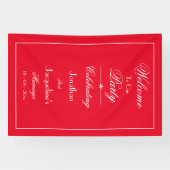 Romantisch rood script bruiloft welkom foto achter spandoek (Horizontaal)