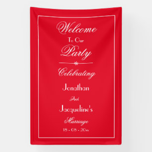 Romantisch rood script bruiloft welkom foto achter spandoek