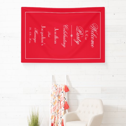 Romantisch rood script bruiloft welkom foto achter spandoek (Insitu)