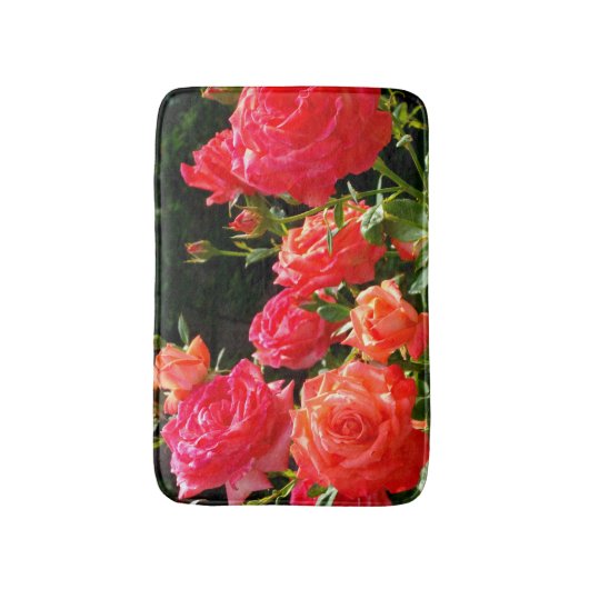 Romantisch rood sinaasappel koraal rozen bloemenfo badmat (Voorkant Verticaal)